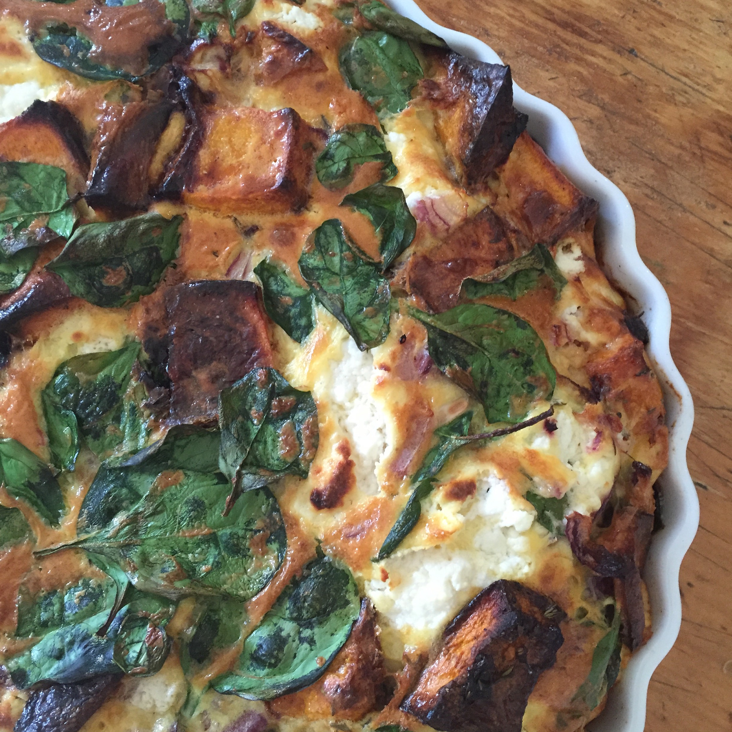 Roast pumpkin, spinach and goat’s cheese frittata