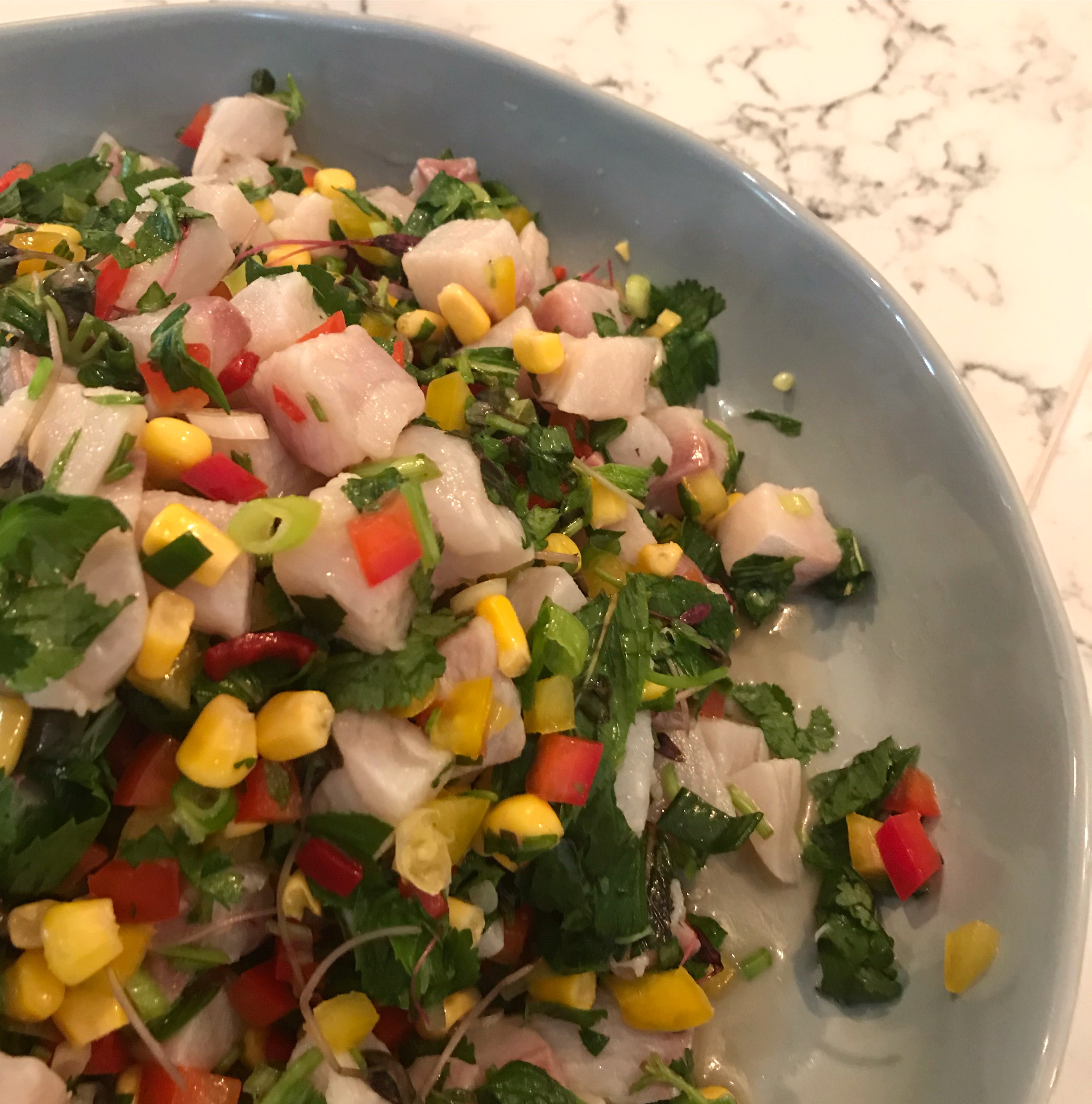 Peruvian ceviche with parmesan crisps